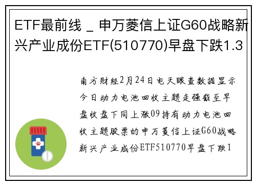 ETF最前线 _ 申万菱信上证G60战略新兴产业成份ETF(510770)早盘下跌1.32%，动力电池回收主题走强，道氏技术上涨6.29%