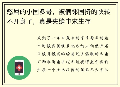 憋屈的小国多哥，被俩邻国挤的快转不开身了，真是夹缝中求生存